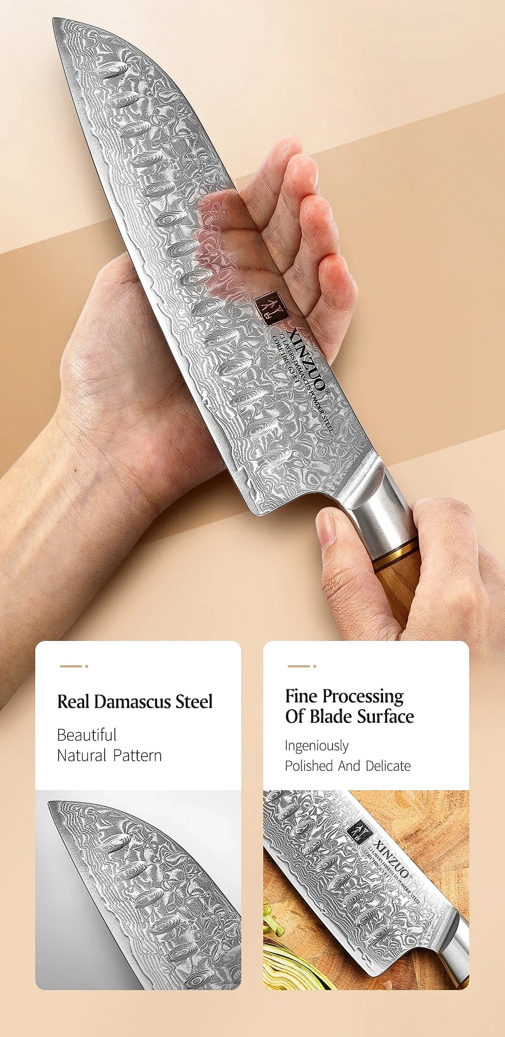 XINZUO 1-8pcs Kitchen Knife Set 73 Layers Custom Damascus Steel  with Olive Wood Handle
