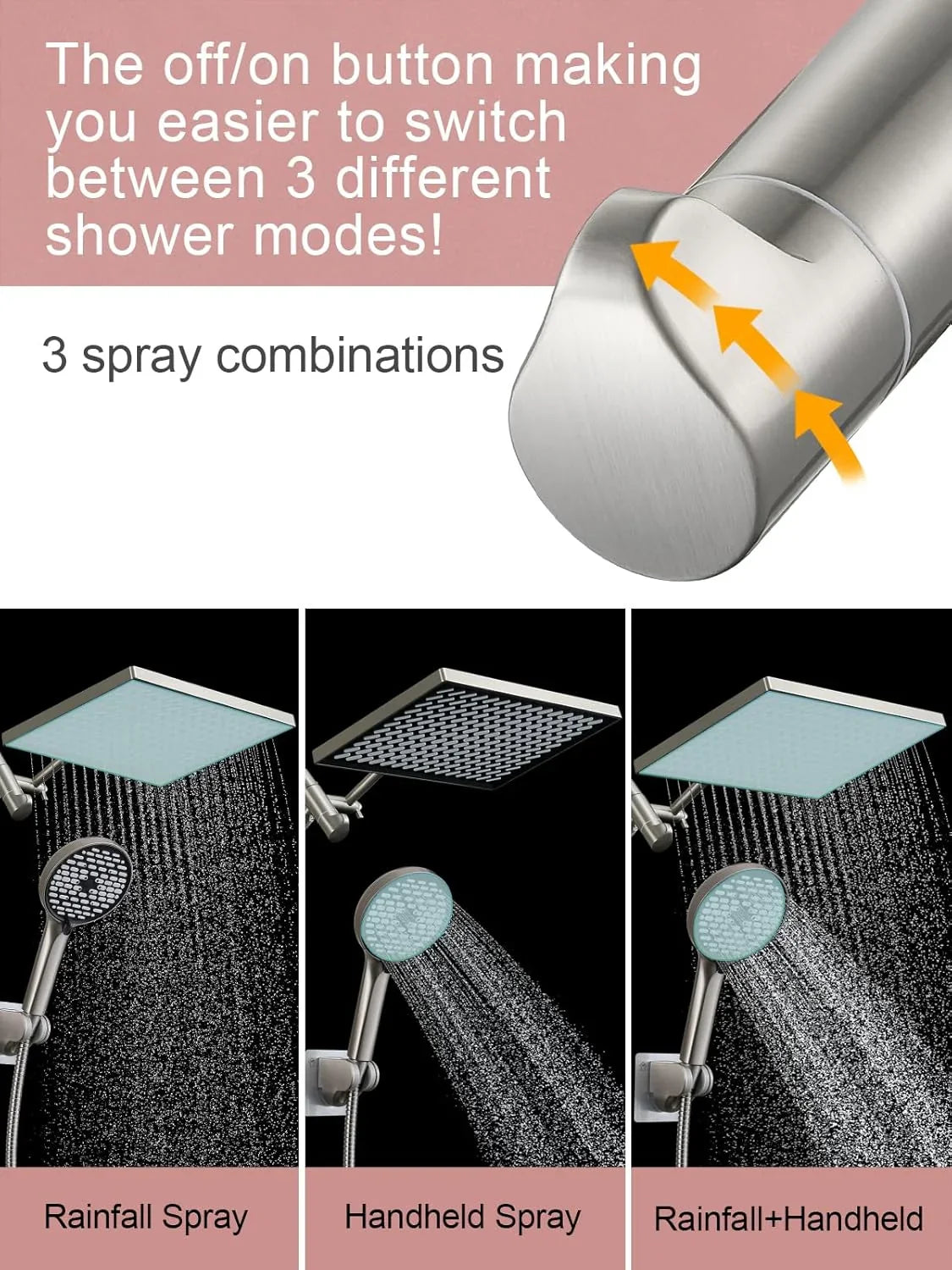 11.8-inch rain shower head, 6-mode handheld spray, high-pressure shower combination, with 11-inch adjustable extension arm,