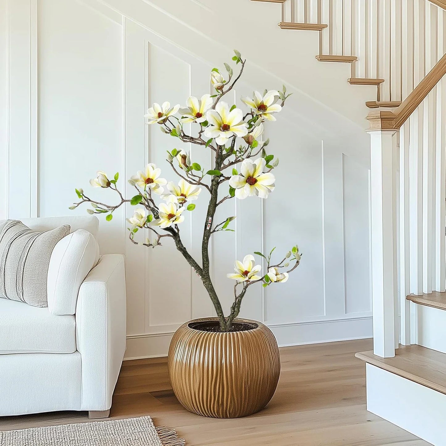 Artificial Magnolia Plant Faux Flower Trees  with LED Light for Yard Patio Home
