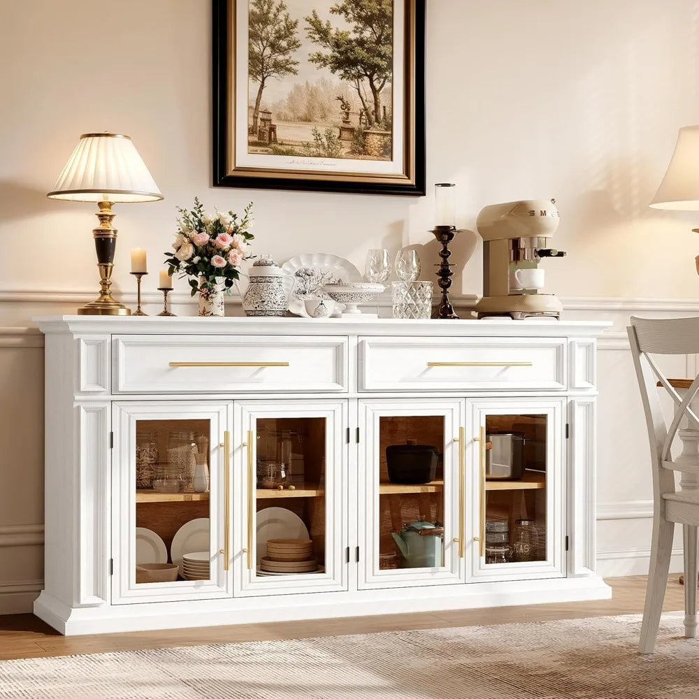 63" Large Sideboard Buffet Cabinet with Storage,  2 Drawers and Glass Doors,, Customized