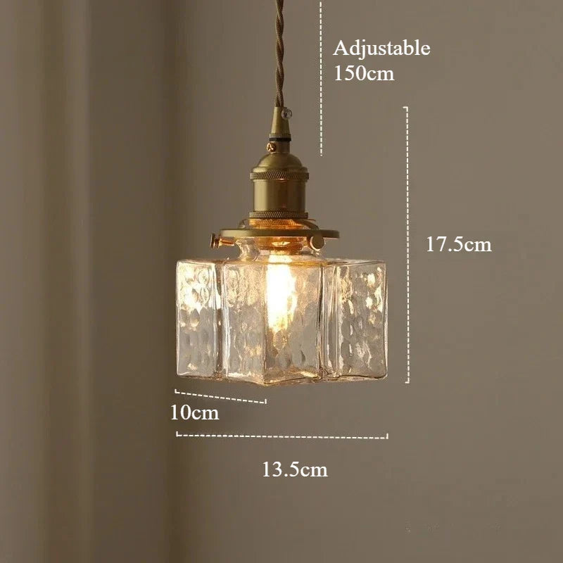 Japanese Retro Glass Pendant Light Yellow Copper Bedroom Chandelier Lightingt