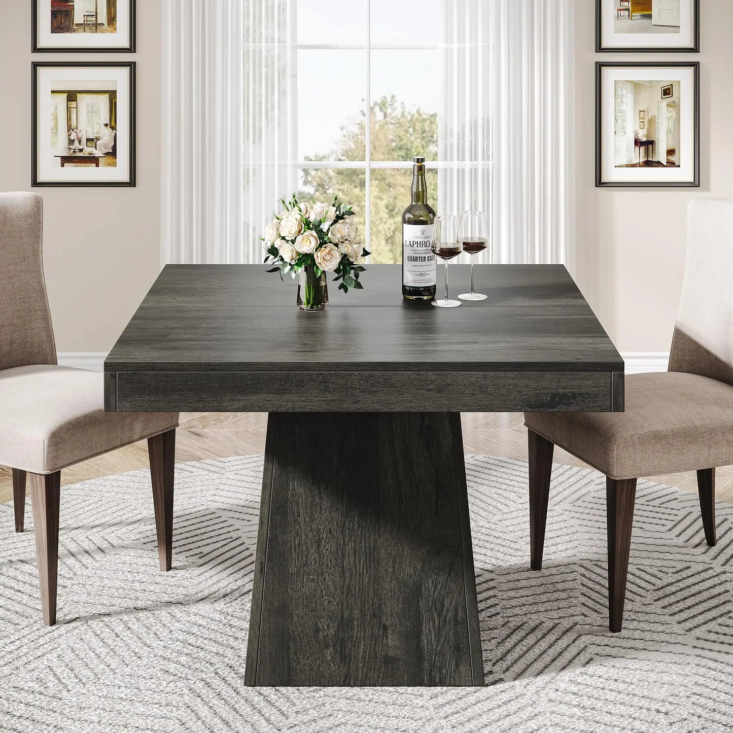 Tribesigns Square Dining Table for 4, Kitchen Table Sturdy Pedestal Base, Farmhouse Dining Roo