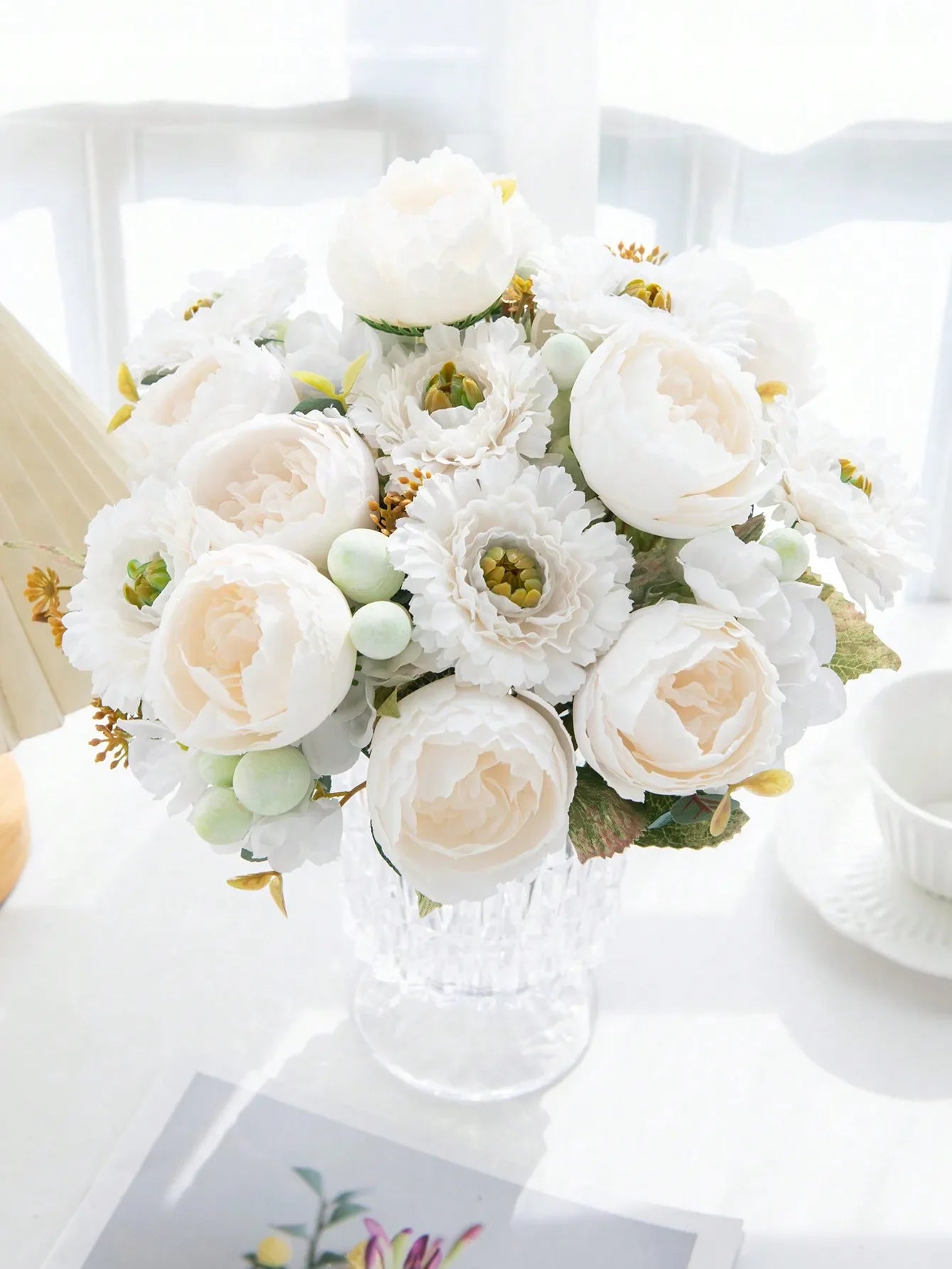 1 Bouquet Artificial Roses w/ Silk Balls Home Decor & Holiday