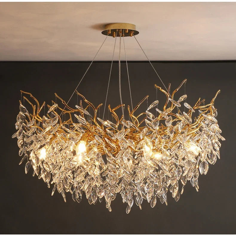2025 Luxury Gold Crystal LED Chandeliers Living Dining  Lustre Ceiling Pendant Lamps I