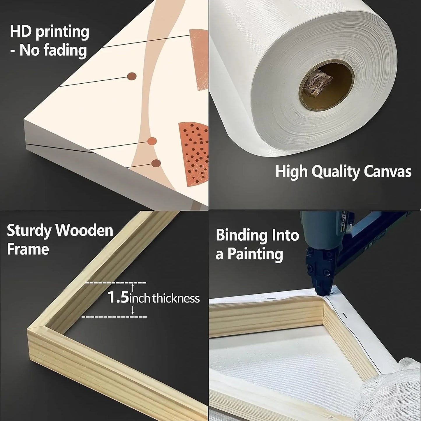 2D Flat 3pcs Wooden Framed Canvas Painting