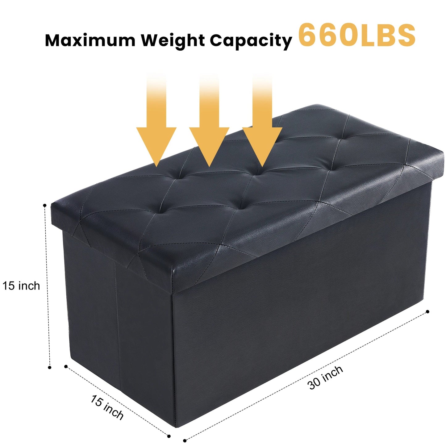 JHK 43 Inches Leather Folding Ottoman Storage Footstool For Living Room