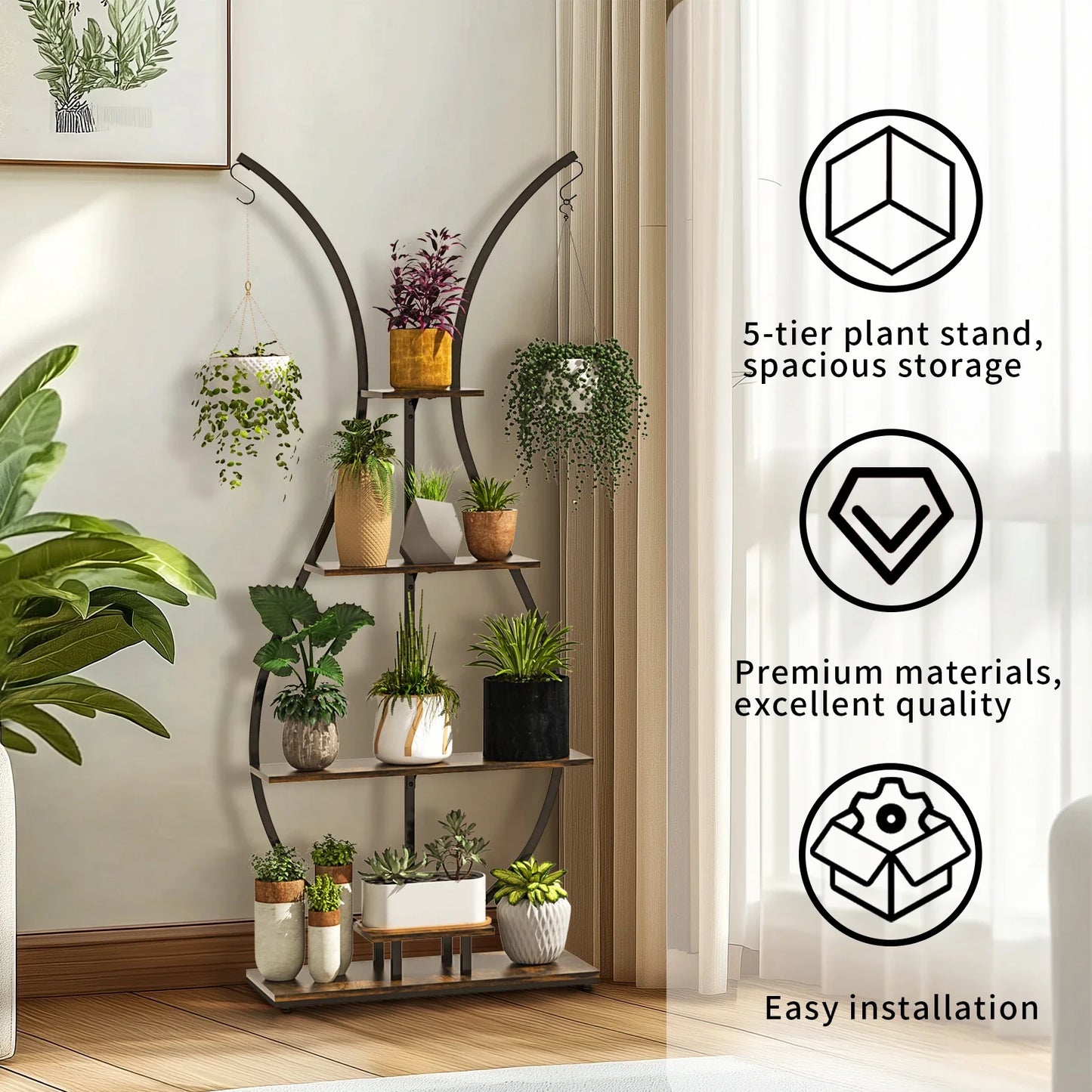 Large Vase Shaped Plant Stand 5 Tier Planter Display  for Home Patio Decor