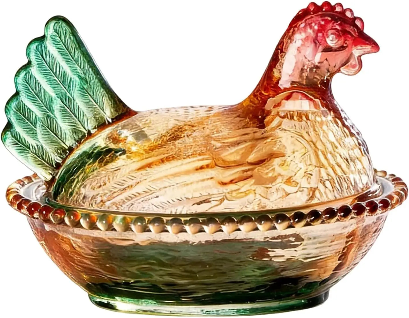 Glass Hen on Nest Candy Dish with Lid, Pastoral  Candy Bowl  with Lid,Muti-Color