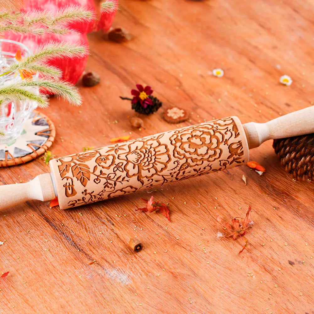 1 pcs Wooden Sunflower Embossed Rolling Pin