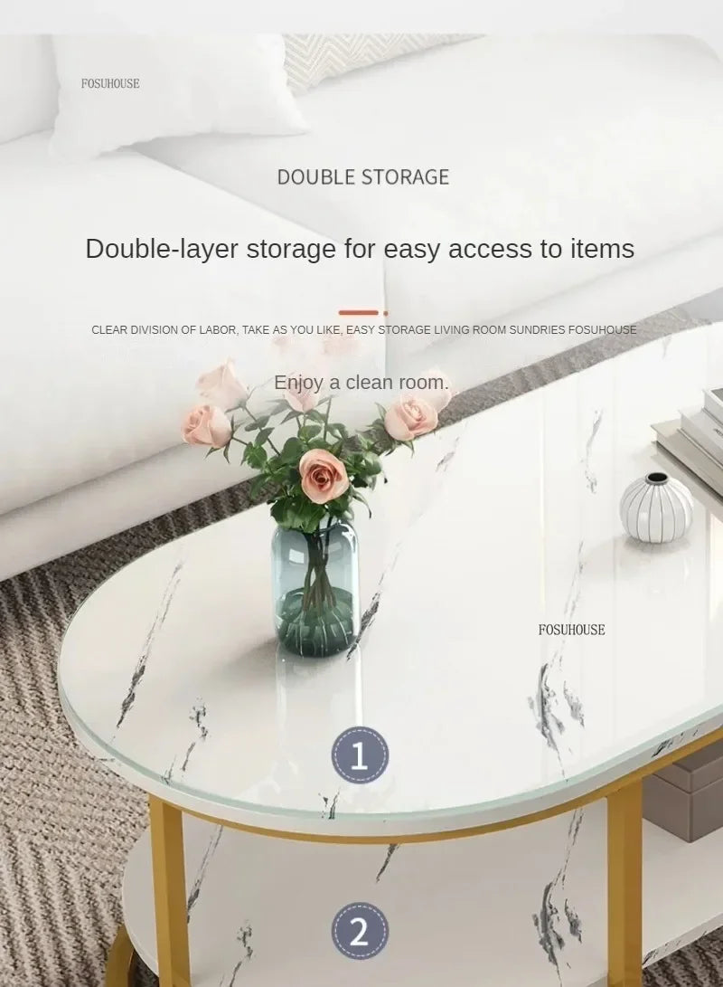 Minimalist Storage Oval  Modern Design Coffee Table