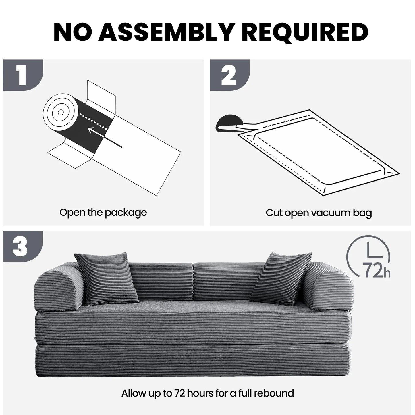 79" Convertible Sofa Bed with Fixed-Shape Frame & Removable Armrests, Modular Corduroy