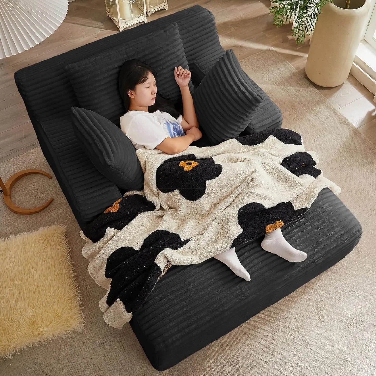 Oversized Chaise Lounge Chair with 3 Comfy Pillows for Living Room Bedroom