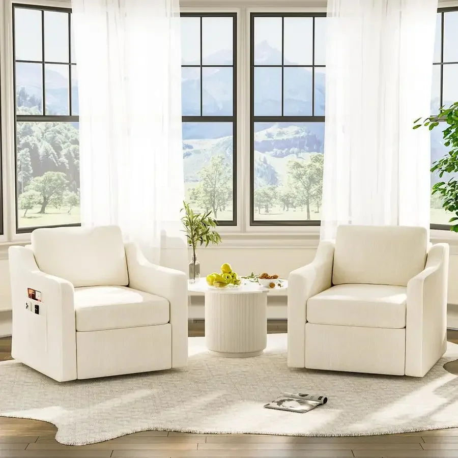 Swivel Accent Chair Set of 2, Large Comfy Reading Chairs, Upholstered