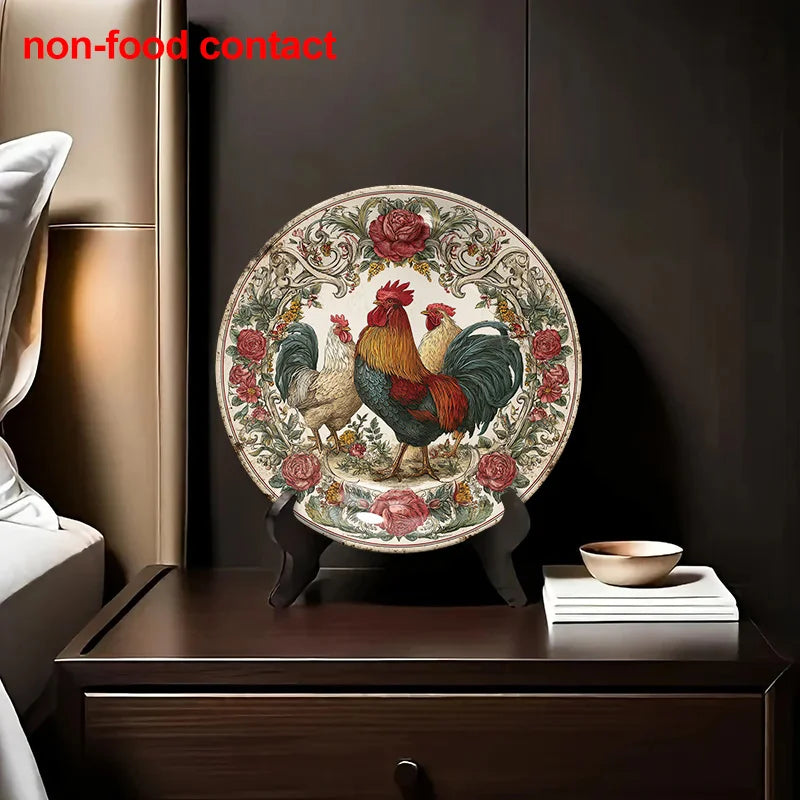 1pc Vintage Farmhouse Rooster and Floral Wall Dish -