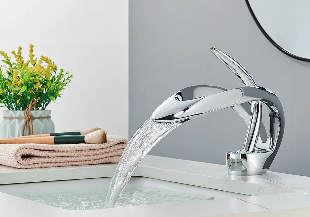 Rozin Luxury Black Basin Faucet Grey Bathroom Waterfall Mixer Tap Brass Deck Mount Modern Style