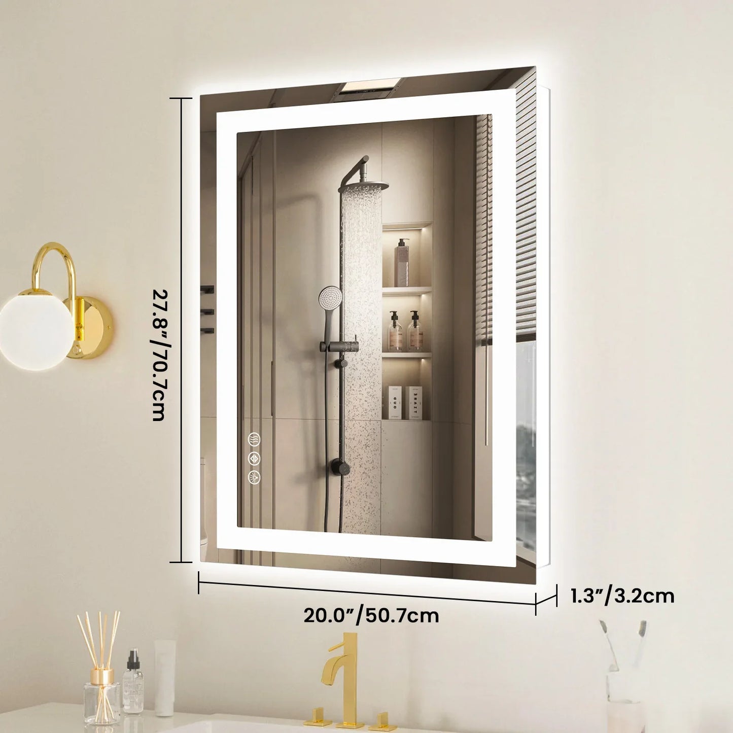 JHK 36"x 24"LED Bathroom Vanity Mirror for Wall  Tempered Glass with Front Light and Backlit For Living Room