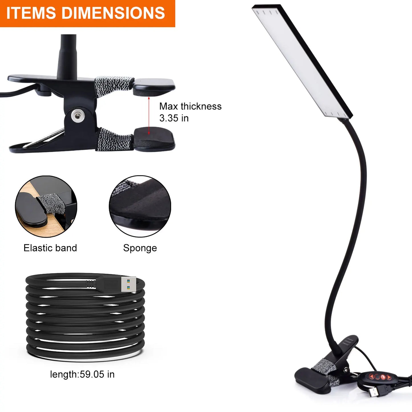 5W LED Clip on Desk Lamp with 3 Modes 11 Brightness  2M Cable Dimmer 14 Levels Clamp Table Lamp