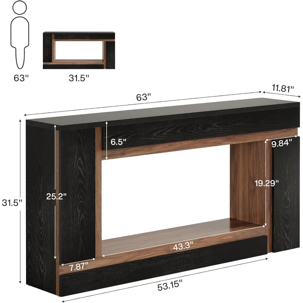 63-Inch Long Console Table for Entryway, 2-Tier Narrow Wooden Rectangular Sofa Table Behind Couch for Hallway