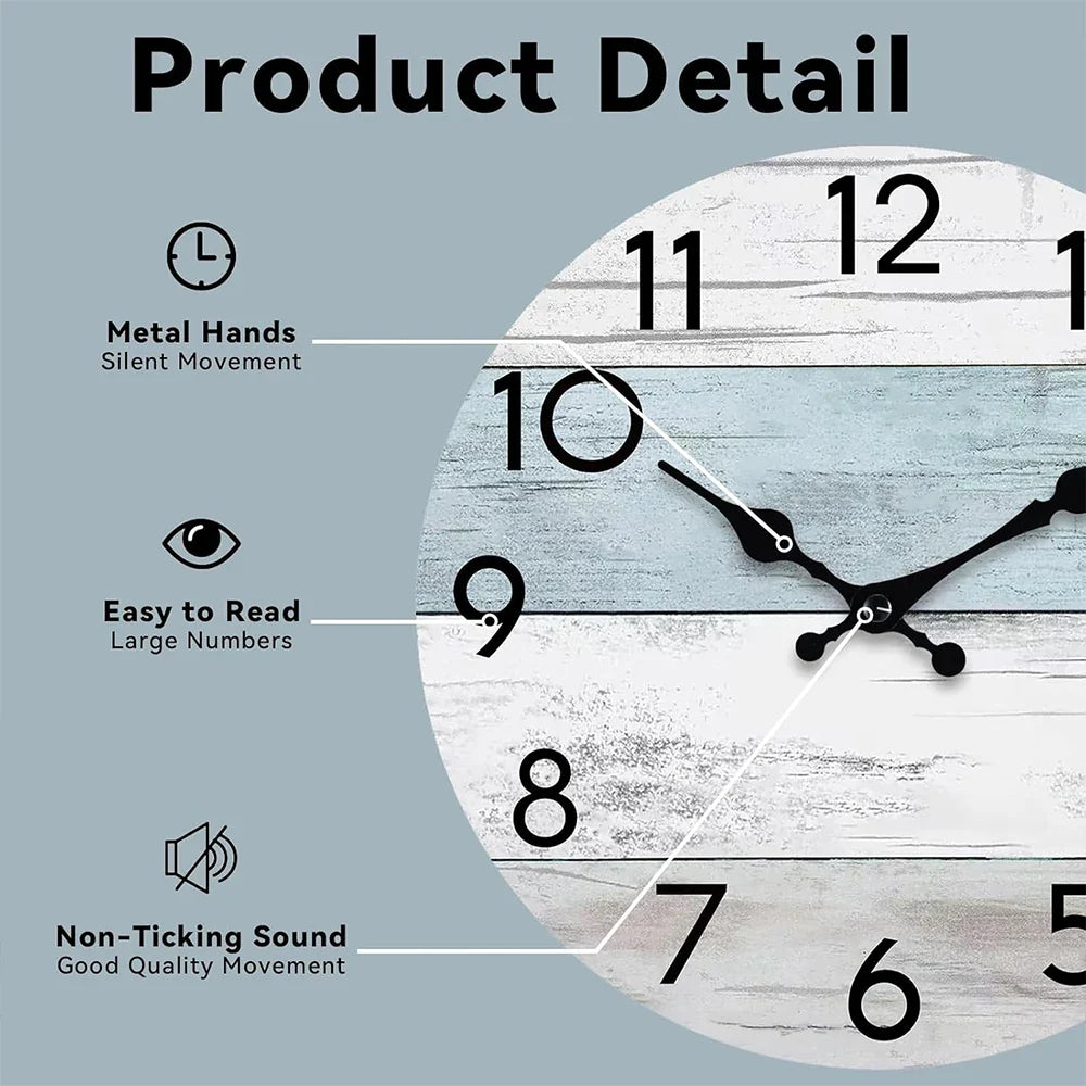 Wall Clock 10 Inch ClockRustic Wall Clocks Battery Operated,SilentNon Ticking Wooden