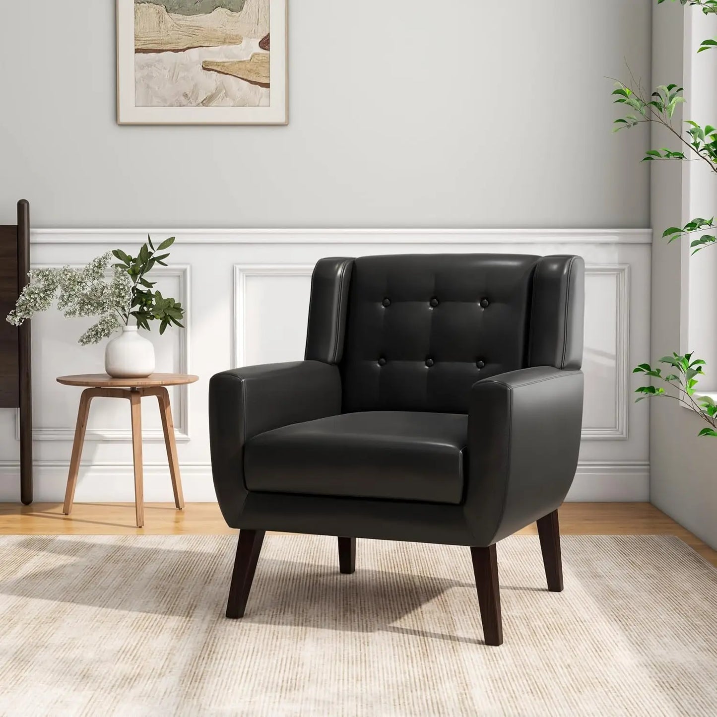 Modern Linen Accent Chair High-Resilient Sponge Comfy Reading Seat Floral Set 1,