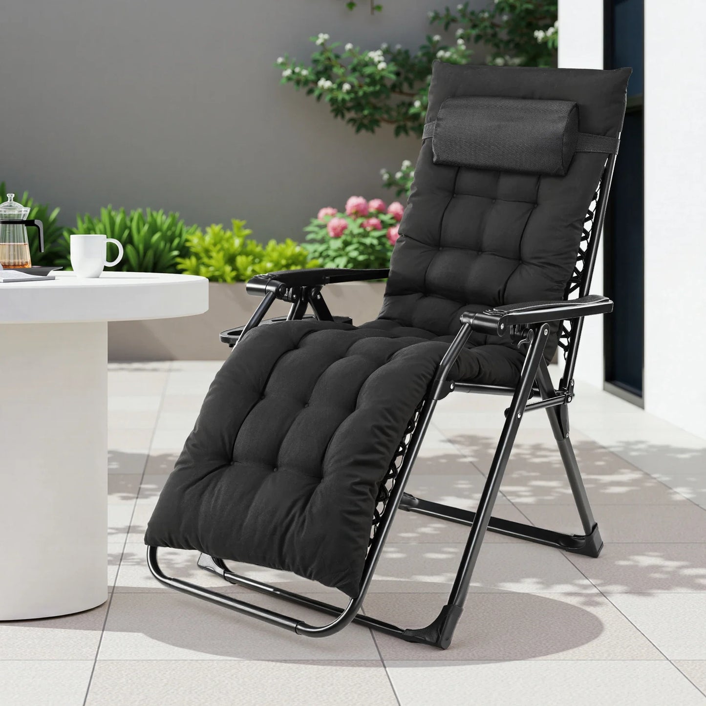 JHK Zero Gravity Recliner Camping Patio Lounge Chair  with Cup Holder  Removable Cushion For Outdoor Garden