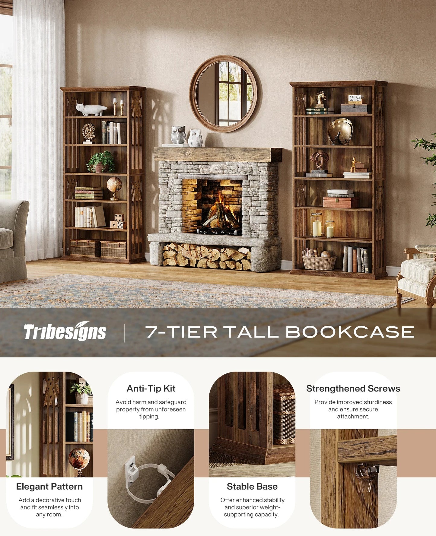 Tribesigns 6-Tier Bookshelf, 75-Inch Tall Bookcase,  Freestanding Display Shelves,