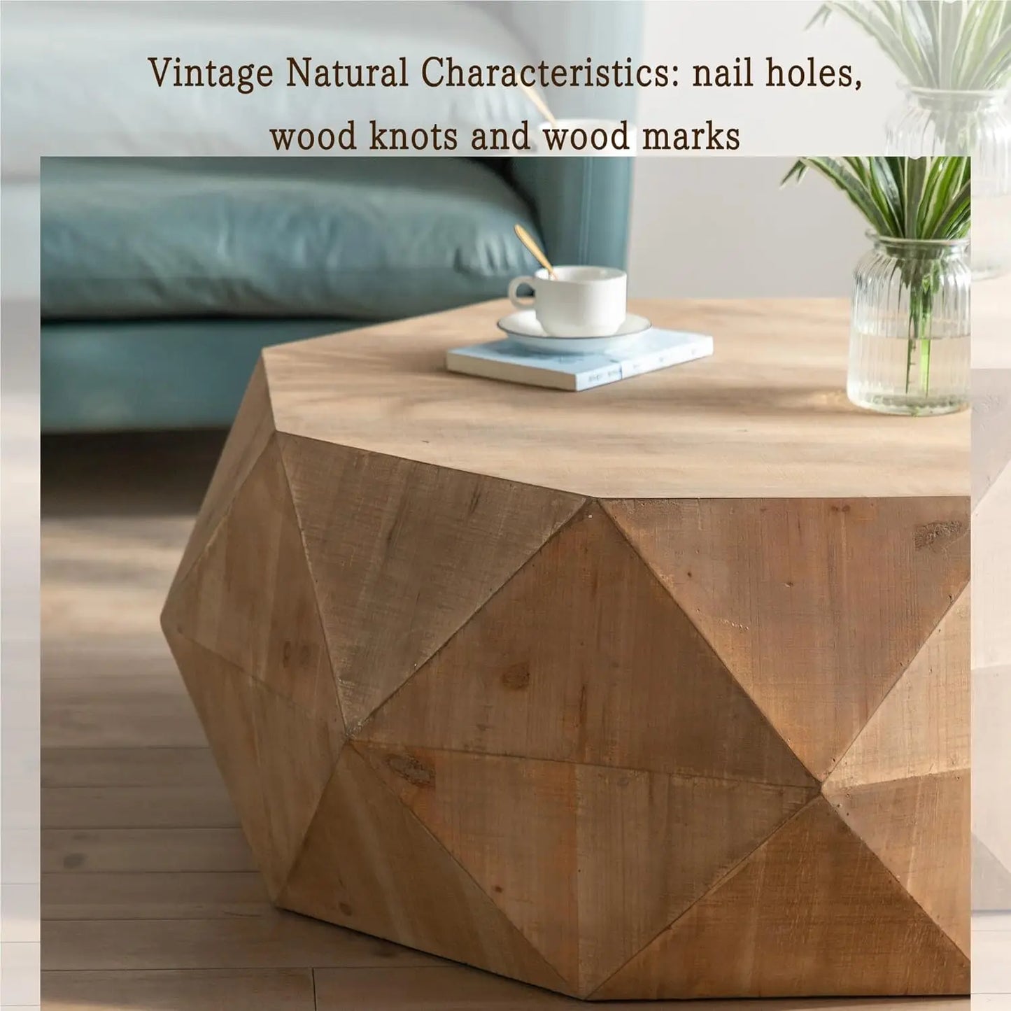 38" Modern Farmhouse Coffee Table, Drum Coffee Table