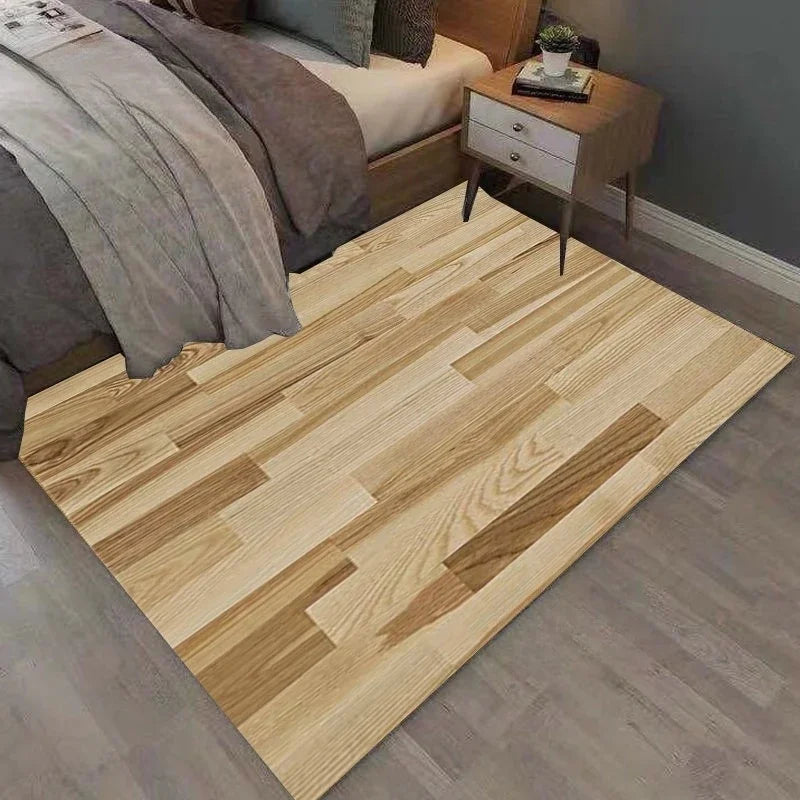 Rectangular Staggered 3d Planks Carpet Geometric Wood Grain Non-Slip Floor Rug