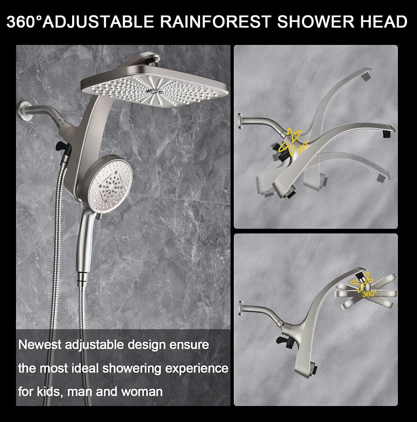 High Pressure Rain Shower Head with Handheld Spray Combo, Magnetic Docking and Power Jets