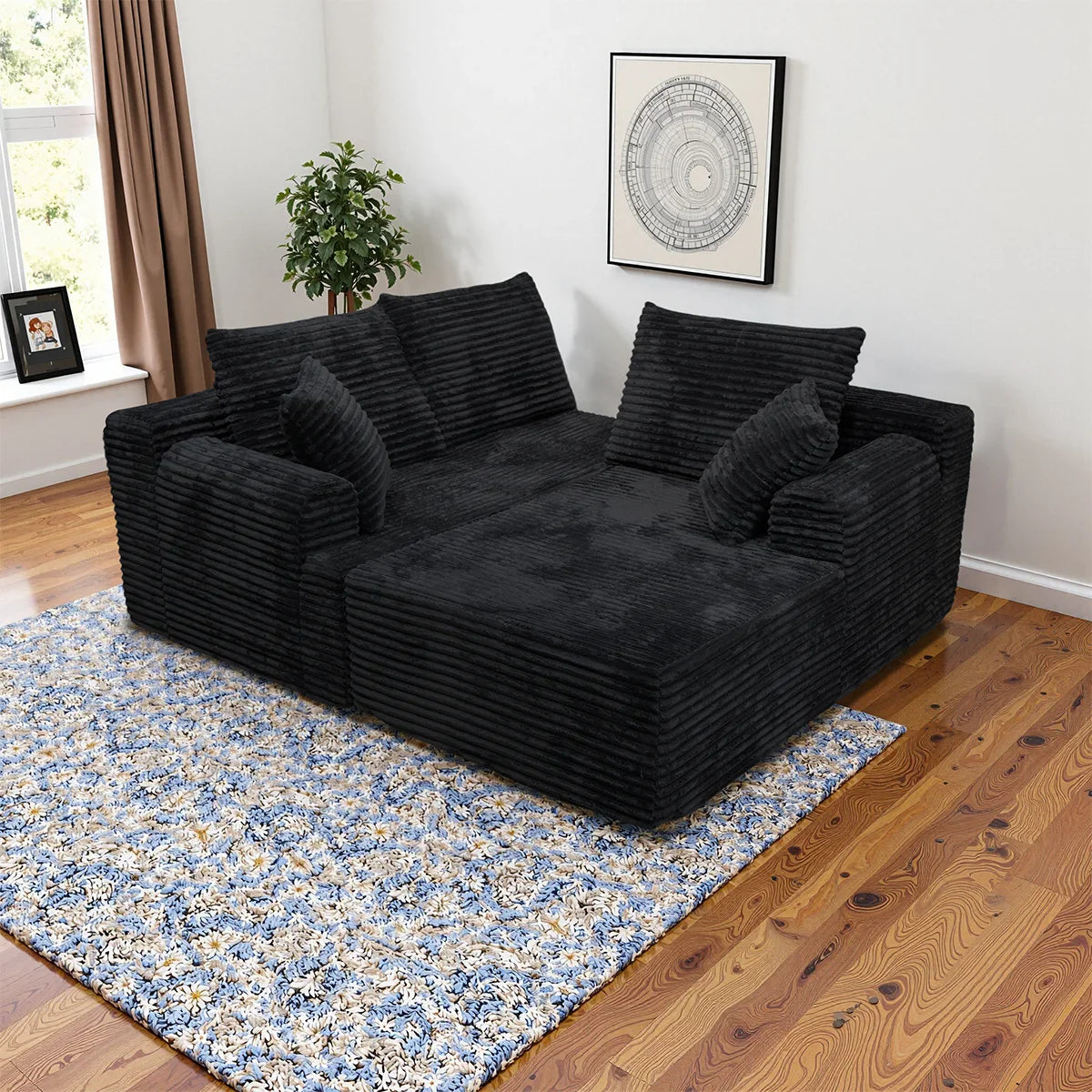 95" L-Shaped Sofa Chaise, Rabbit Fleece Upholstery, Ultra Soft & Comfortable, Ready to Use Out of the Box