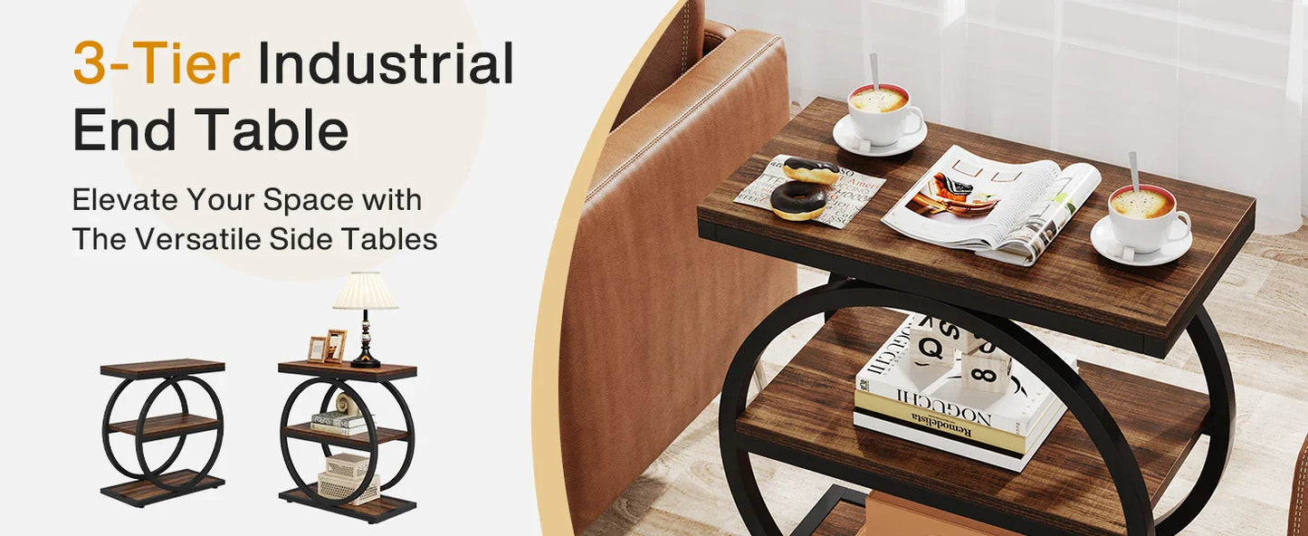 Tribesigns End Table, Narrow End Table with 3 Storage Shelves,