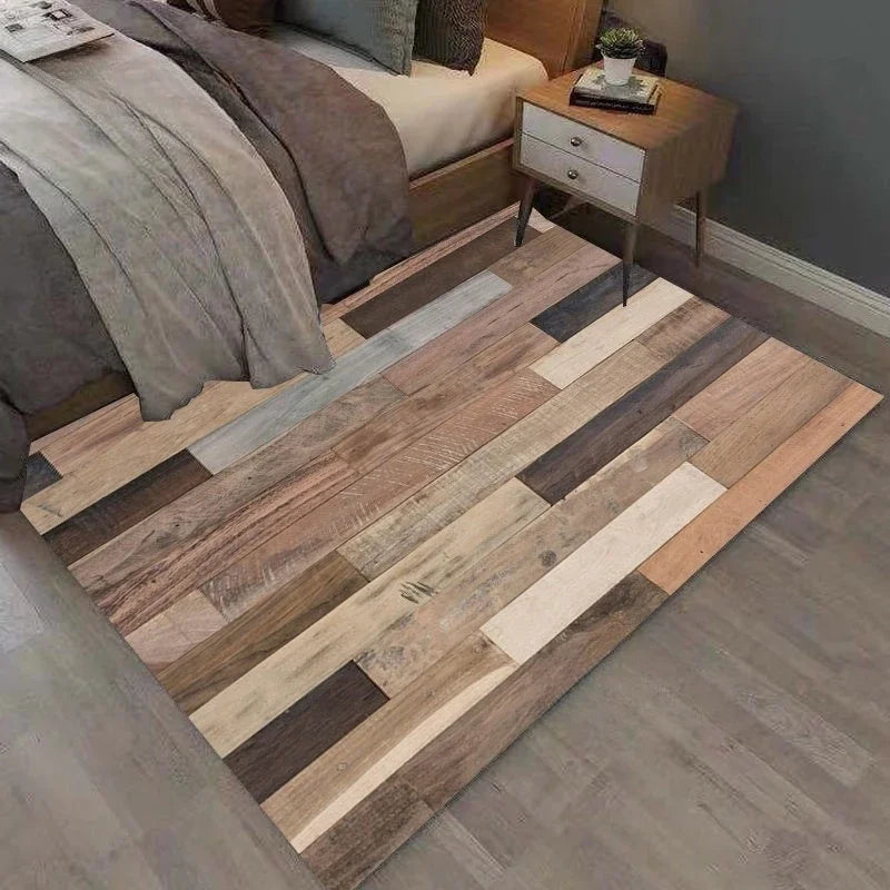 Rectangular Staggered 3d Planks Carpet Geometric Wood Grain Non-Slip Floor Rug