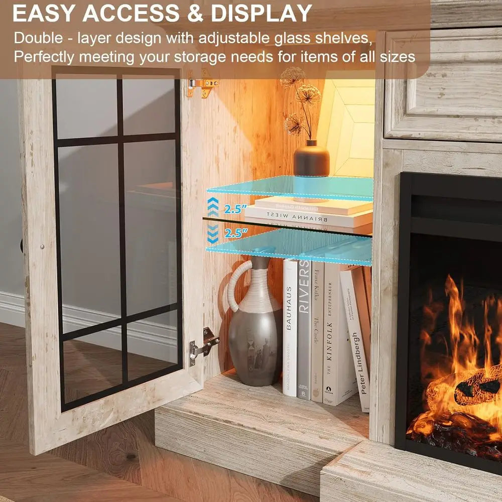 Modern 70 Farmhouse TV Stand with 36 LED Electric Fireplace, Storage Cabinet & Drawer for 80 TVs