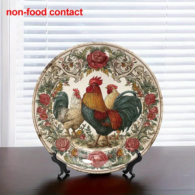1pc Vintage Farmhouse Rooster and Floral Wall Dish -