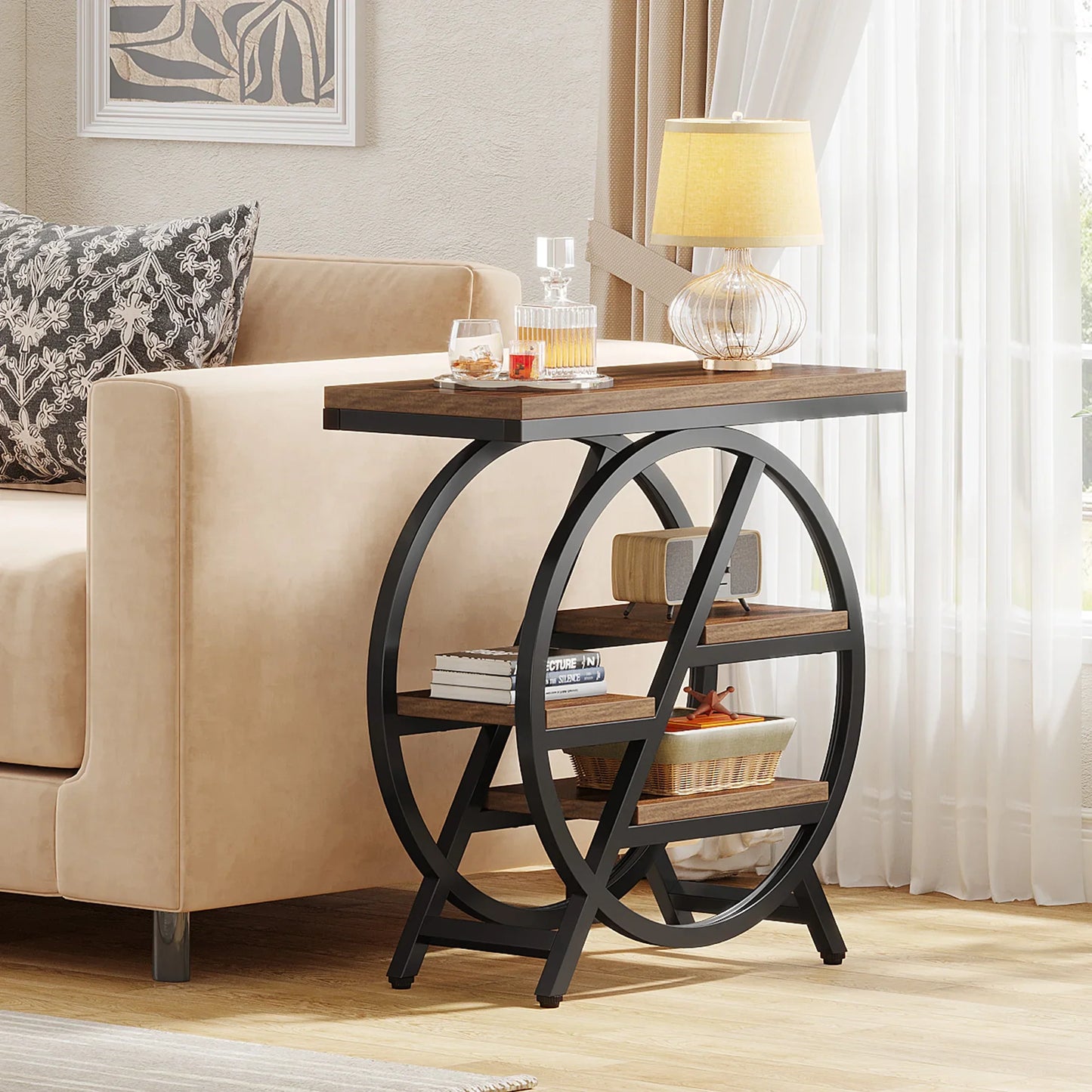 Tribesigns End Table, Narrow End Table with 3 Storage Shelves,