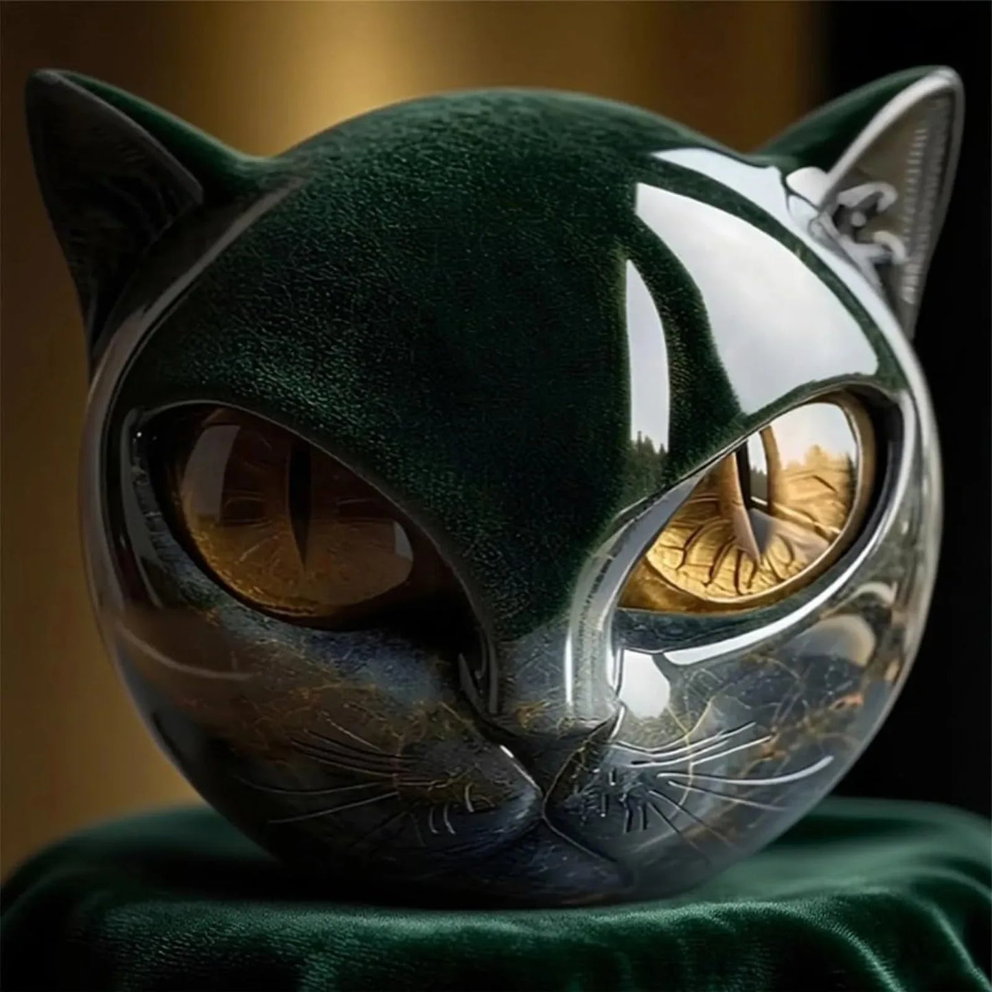 Decorative Black Cat Stone Figurine Resin Cat Head