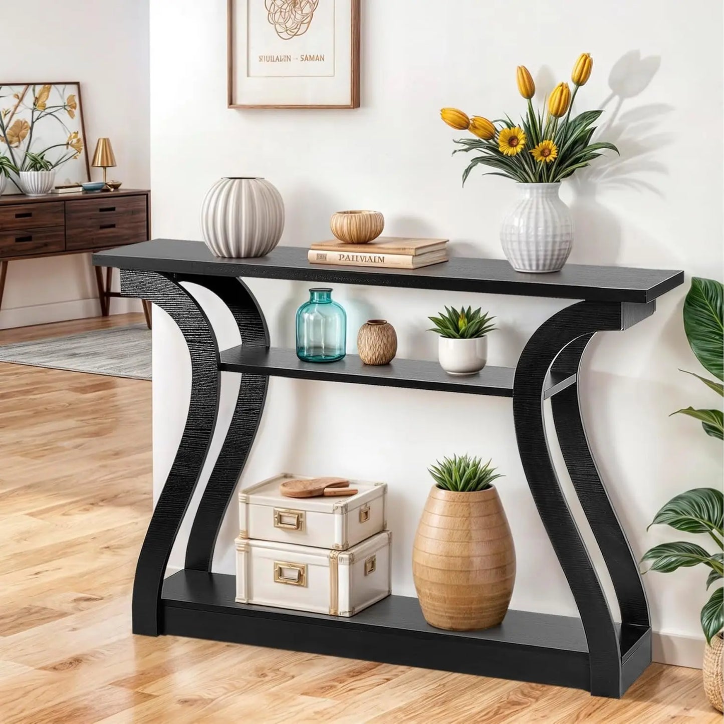 Console Table, Entryway Table with 3 Tier Storage Shelves,