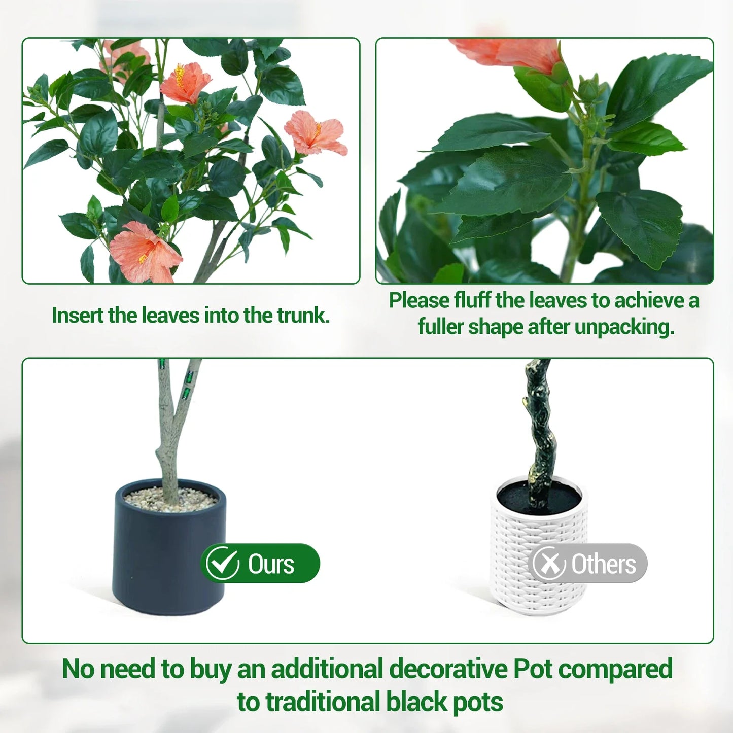 1Pcs  Hibiscus Artificial Tree Faux Tree with Red Hibiscus Flowers  for Front Porch Office Home