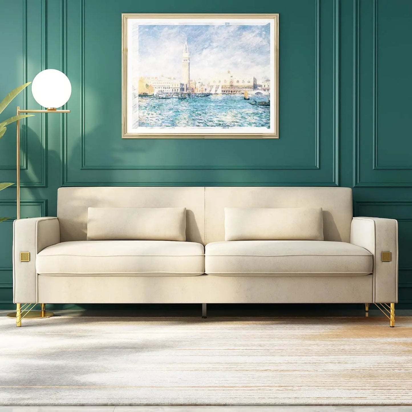 85.63" Velvet Sofa,Modern Loveseat Couch with Pillows Set of 2 for Living Room,Bedroom  6 different colors