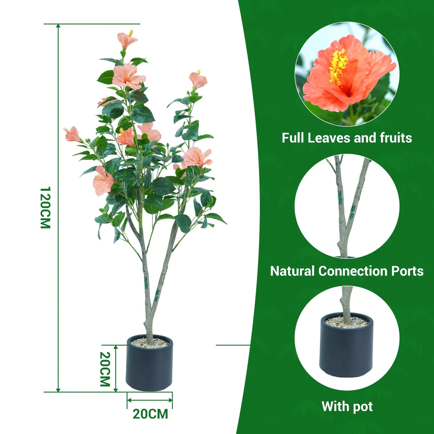 1Pcs  Hibiscus Artificial Tree Faux Tree with Red Hibiscus Flowers  for Front Porch Office Home