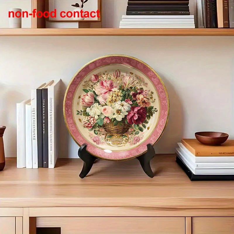 1pc Vintage Floral Ceramic Wall Hanging Plate, 8 Inch Round