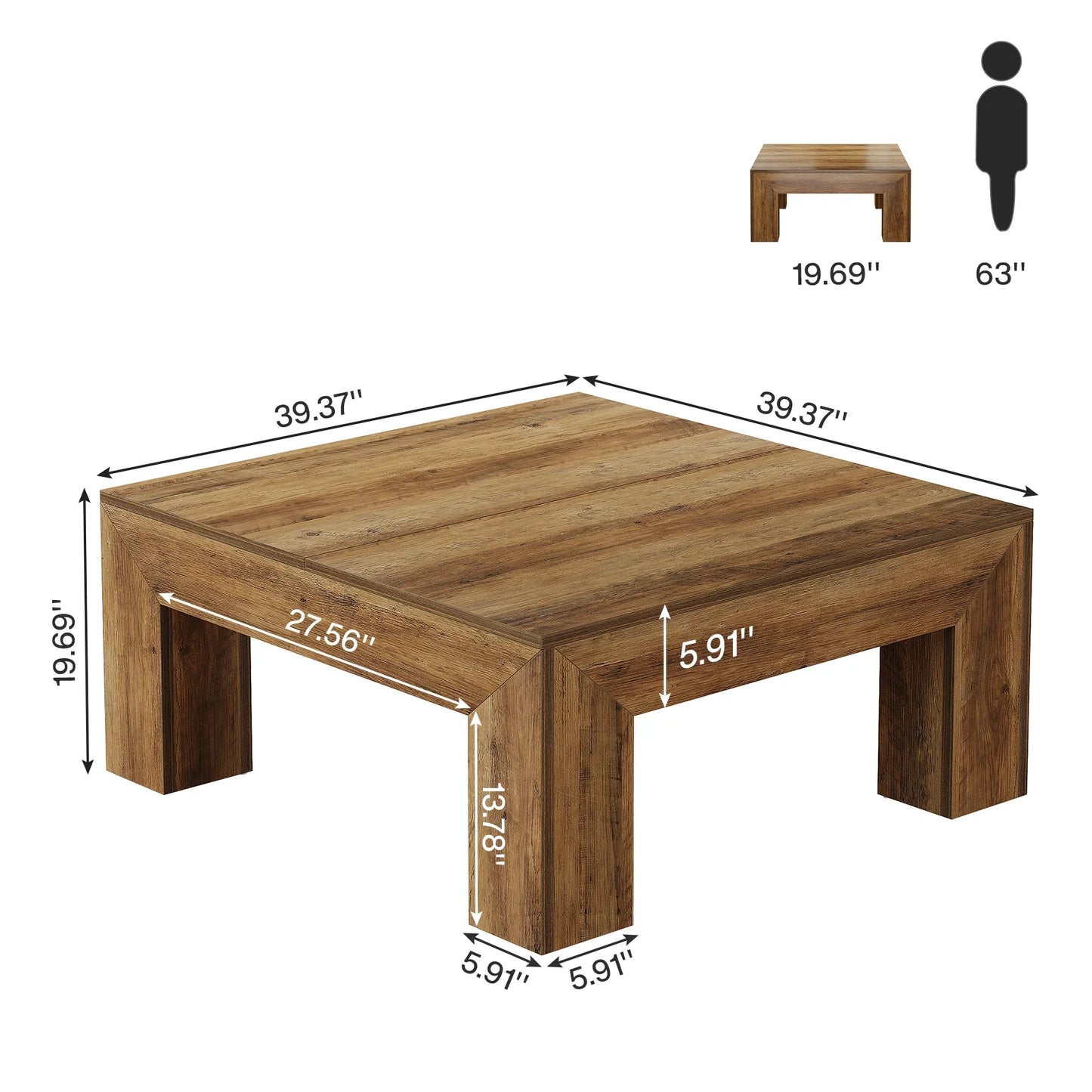 Tribesigns 39.4-Inch Square Coffee Table for Living Room, Farmhouse