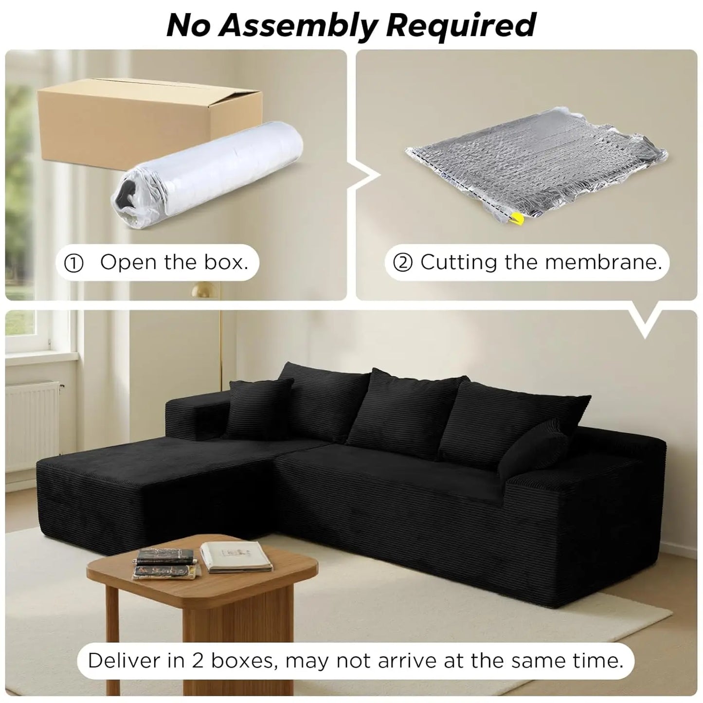 L-Shape Sectional Sofa with Chaise Deep Seat Living Room No Assembly