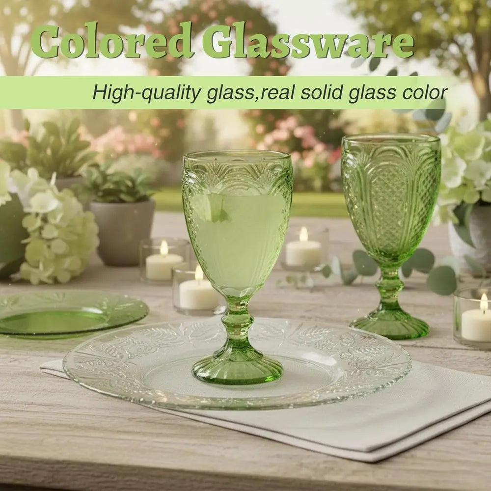 Vintage Green Glassware Set of 6, 10.5 OZ