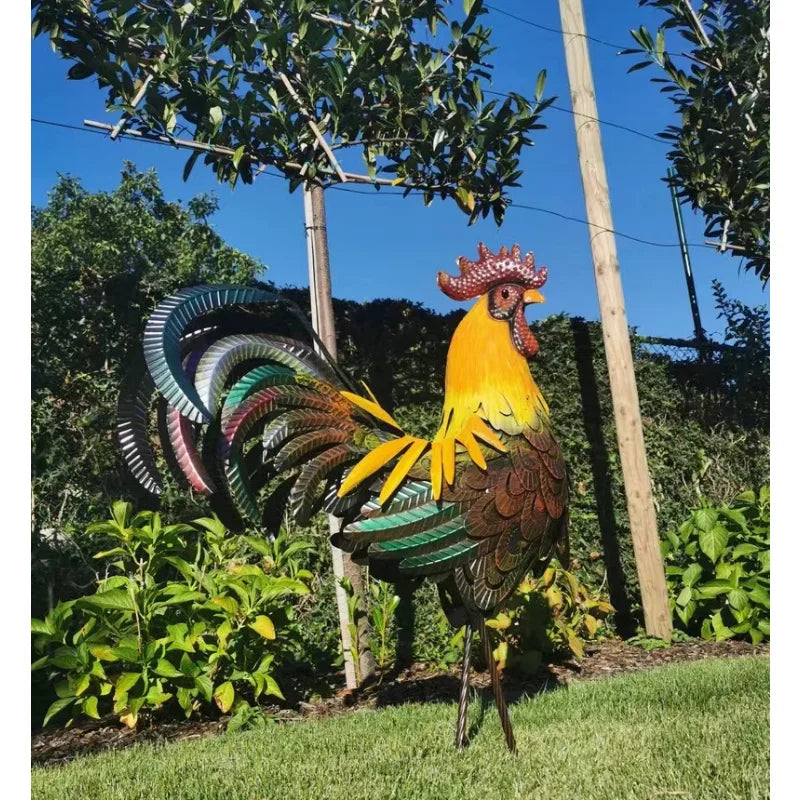 1Pcs Metal Garden Sculpture Iron Rooster Home Garden Decoration Shelf Wall Sculpture