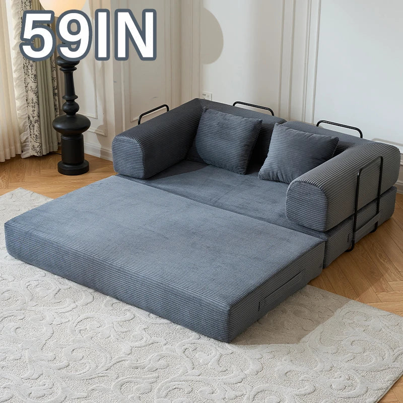 79" Convertible Sofa Bed with Fixed-Shape Frame & Removable Armrests, Modular Corduroy