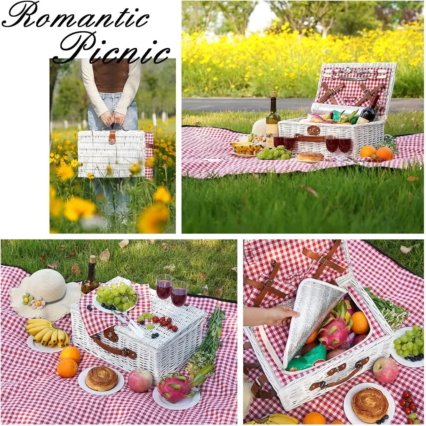 Picnic Baskets Cooler Set for 4 Persons with  Picnic Blanket