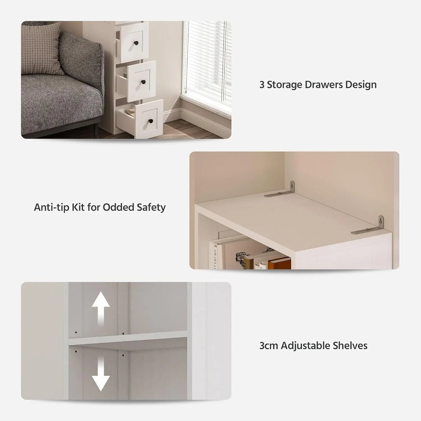 Tall Narrow Storage Cabinet with Adjustable Shelves & Drawers for Small Spaces,