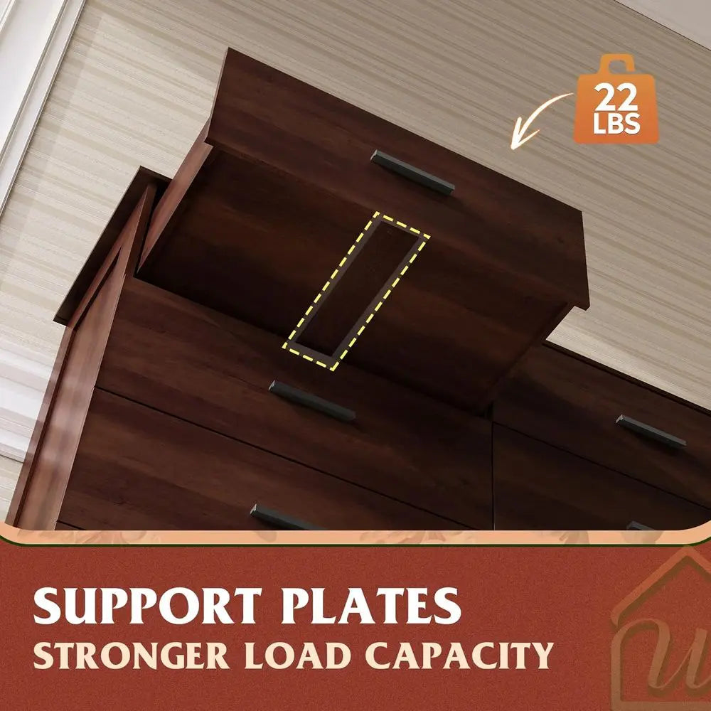 Elegant Wooden Dresser for Bedroom, with 6 Drawers, Large Brown Storage Unit,