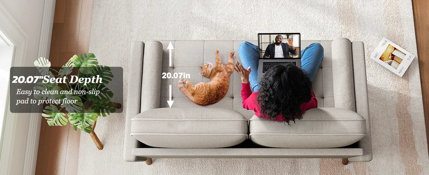 48 Inch Vesgantti Loveseat Sofa - Solid Wood Legs  Throw Pillow